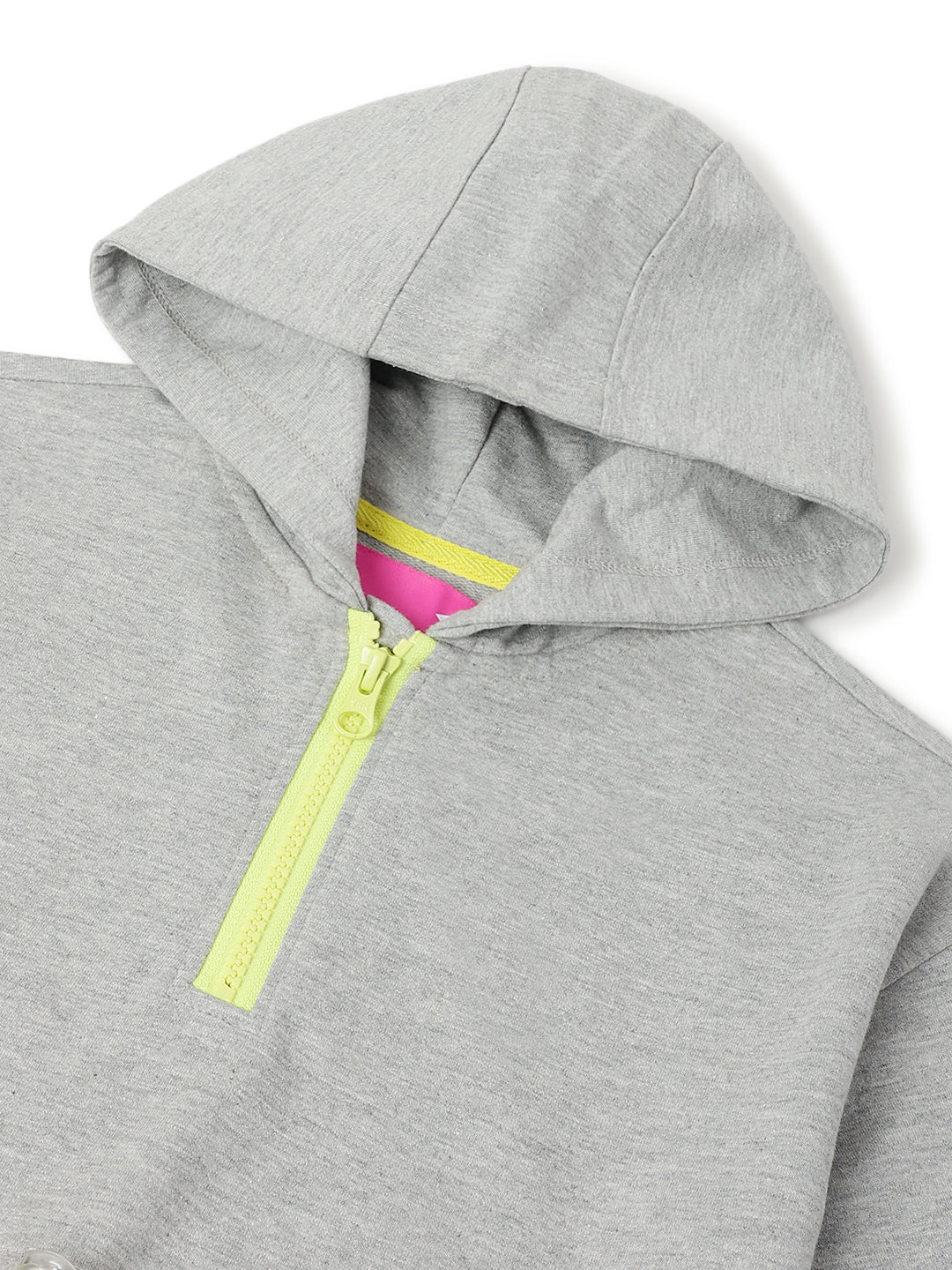 Girls Cotton Poly Grey Printed Oversized Hoodie Sweatshirt