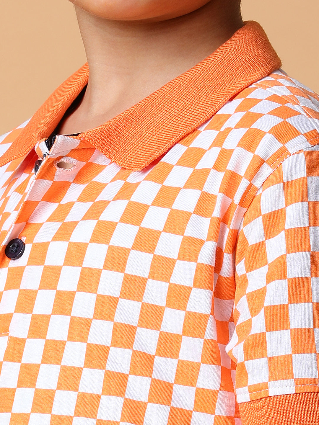 Boys Orange Checkered Polo T-Shirt