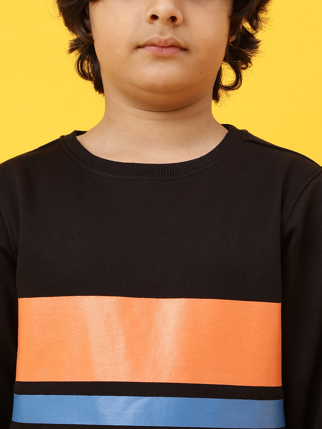 Boys Black Poly Cotton Printed Sweatshirt