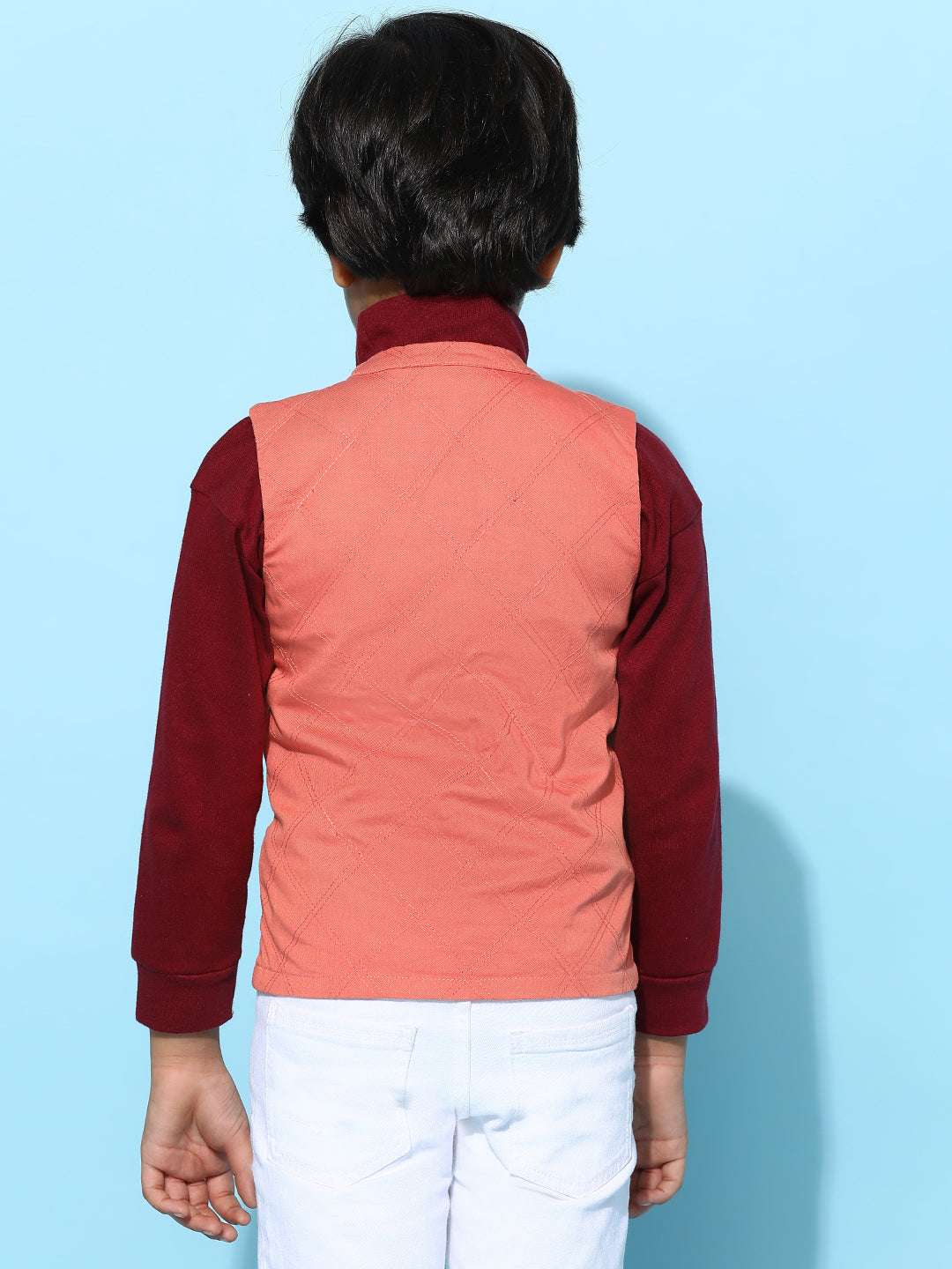 Boys Peach Cotton Solid Waist Coat