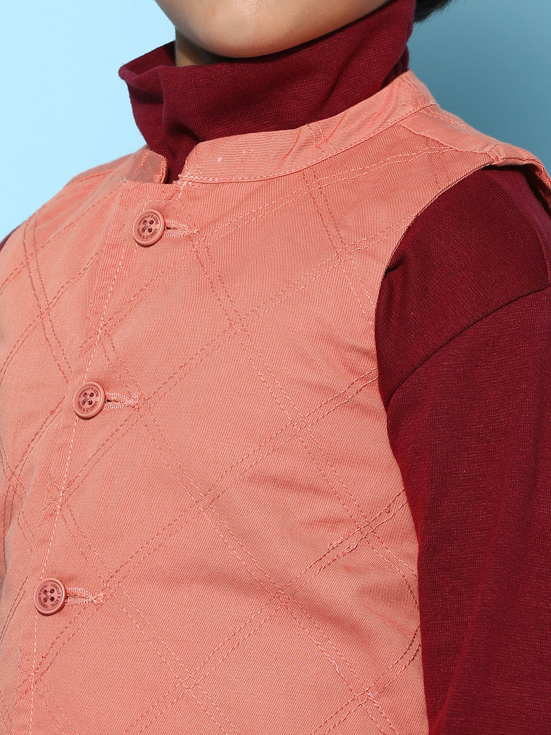 Boys Peach Cotton Solid Waist Coat