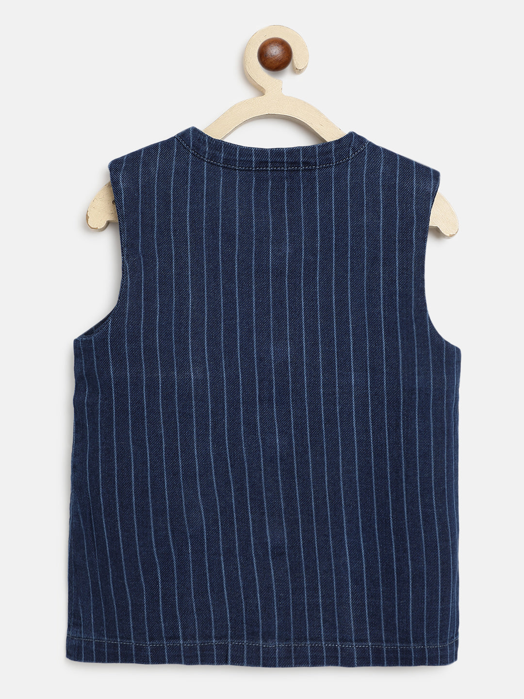 Boys Dark Blue Cotton Stripes Waist Coat