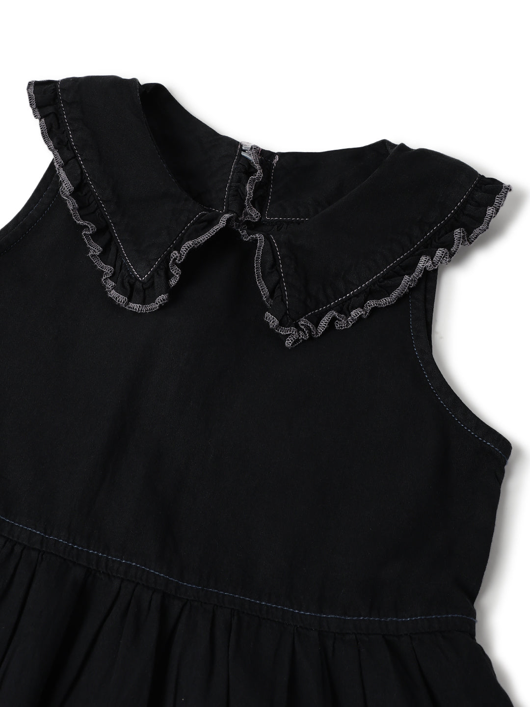 Girls Black Cotton Sleeveless Casual Dress