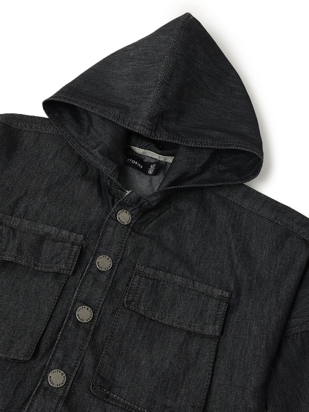 Boys Black Cotton Poly Hooded Shacket