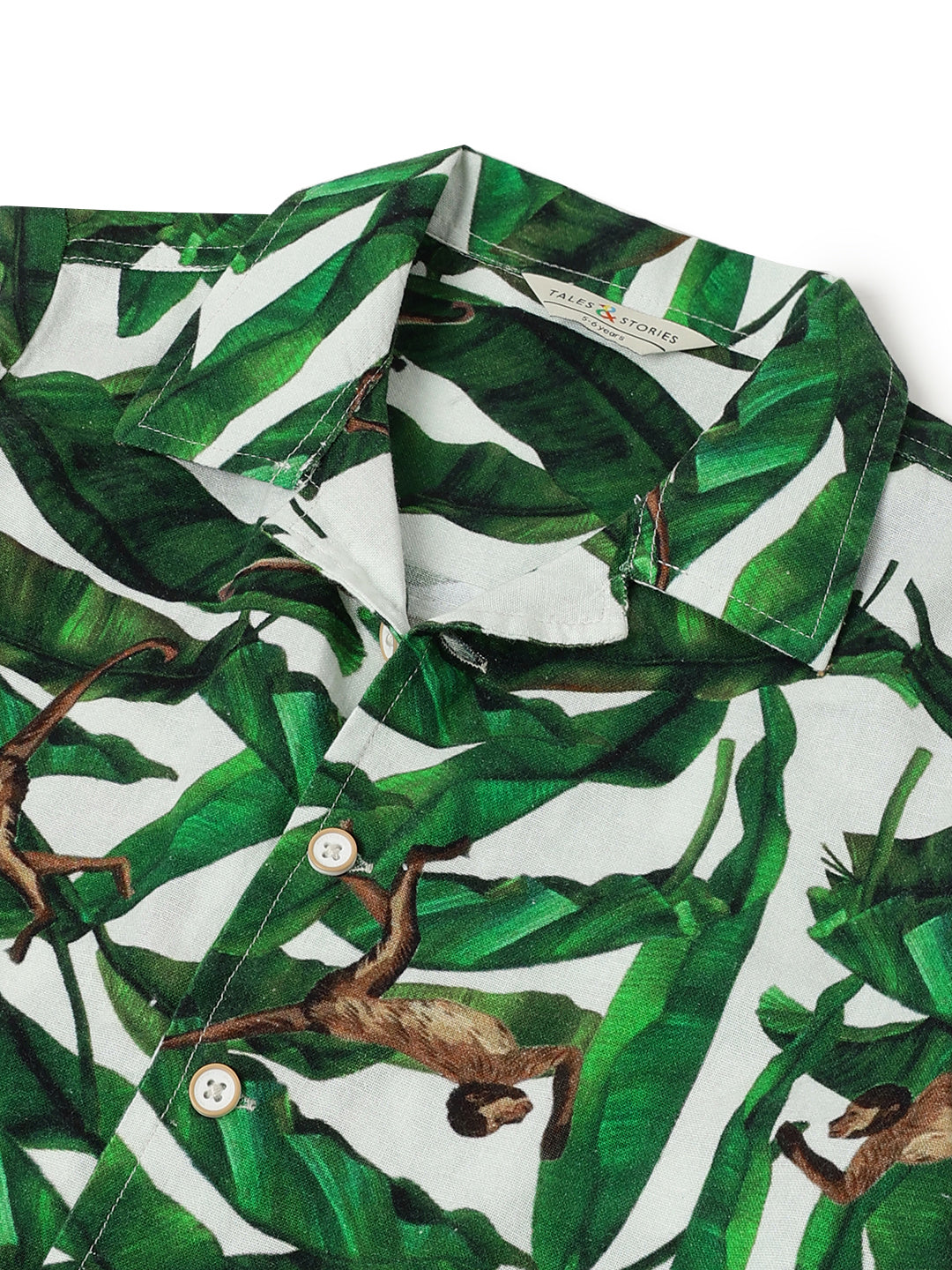 Boys Green Cotton Printed Shirt & Short Co ords Set