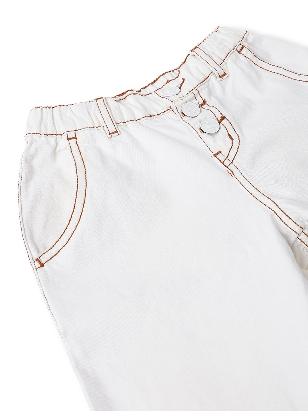 Girls Cotton White Casual Loose Fit Jeans