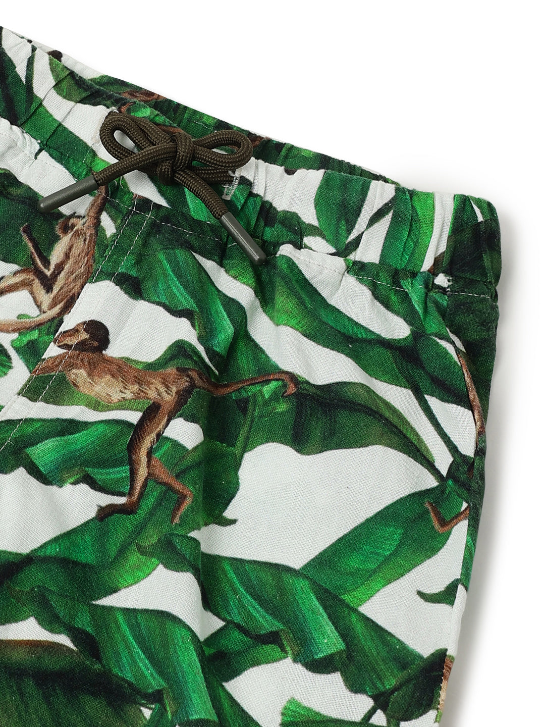 Boys Green Cotton Printed Shorts