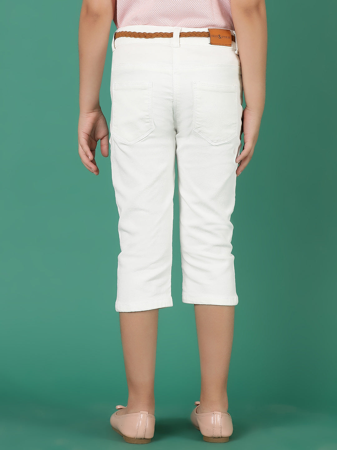 Girls White Washed Lycra Slim Fit Slim Fit Capri