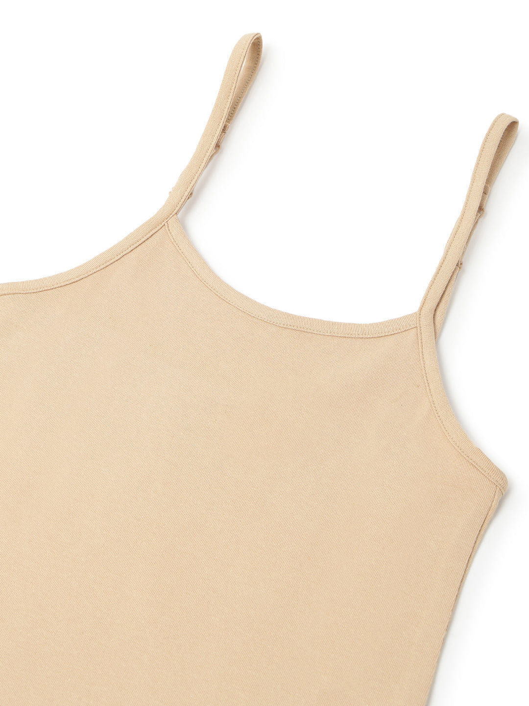 Girls Beige Lycra Regular Fit Spaghetti Sleeve Solid Camisole