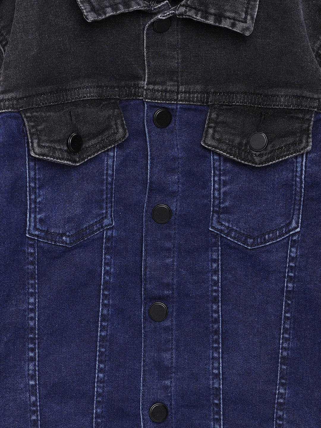 Boys Blue & Black Solid Denim Jacket