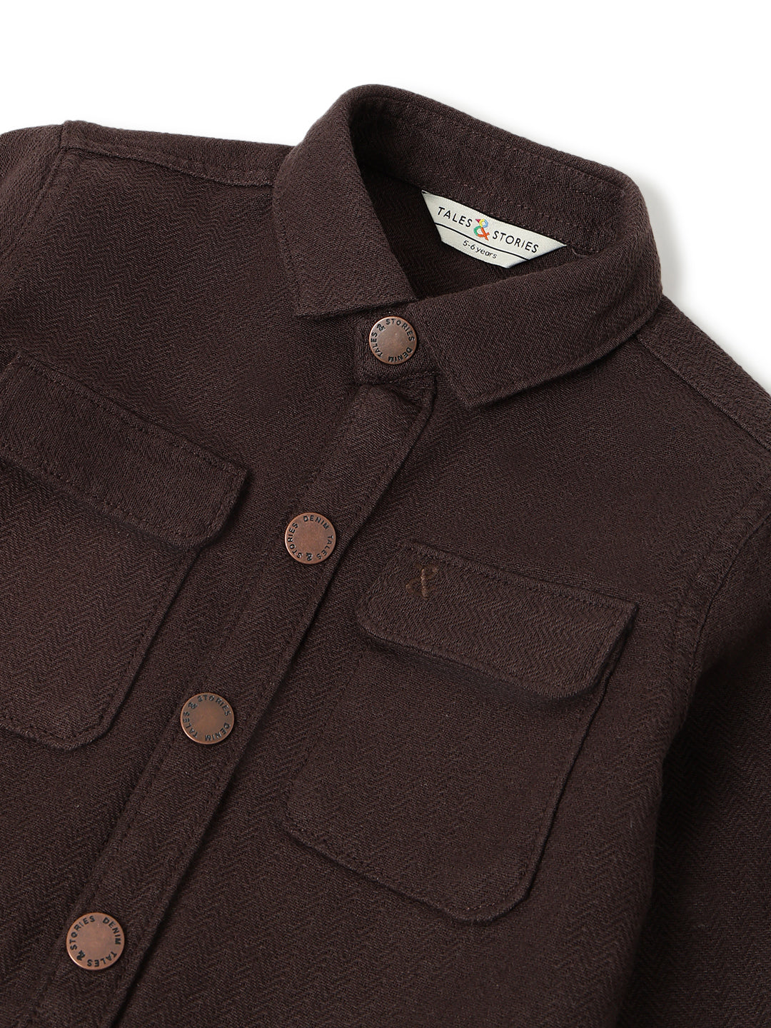 Boys Brown Solid Cotton Shacket