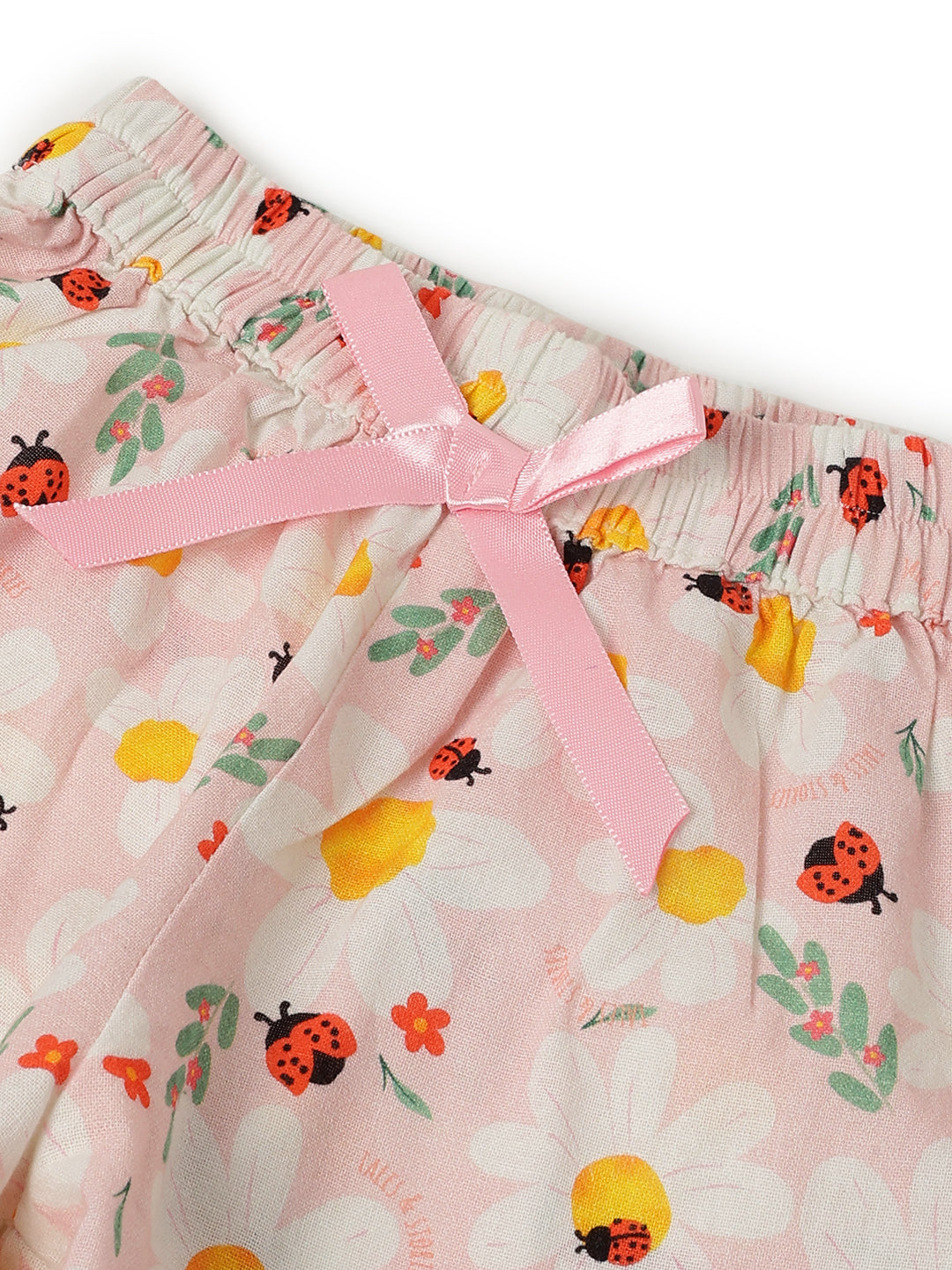 Girls Peach Cotton Printed Shorts