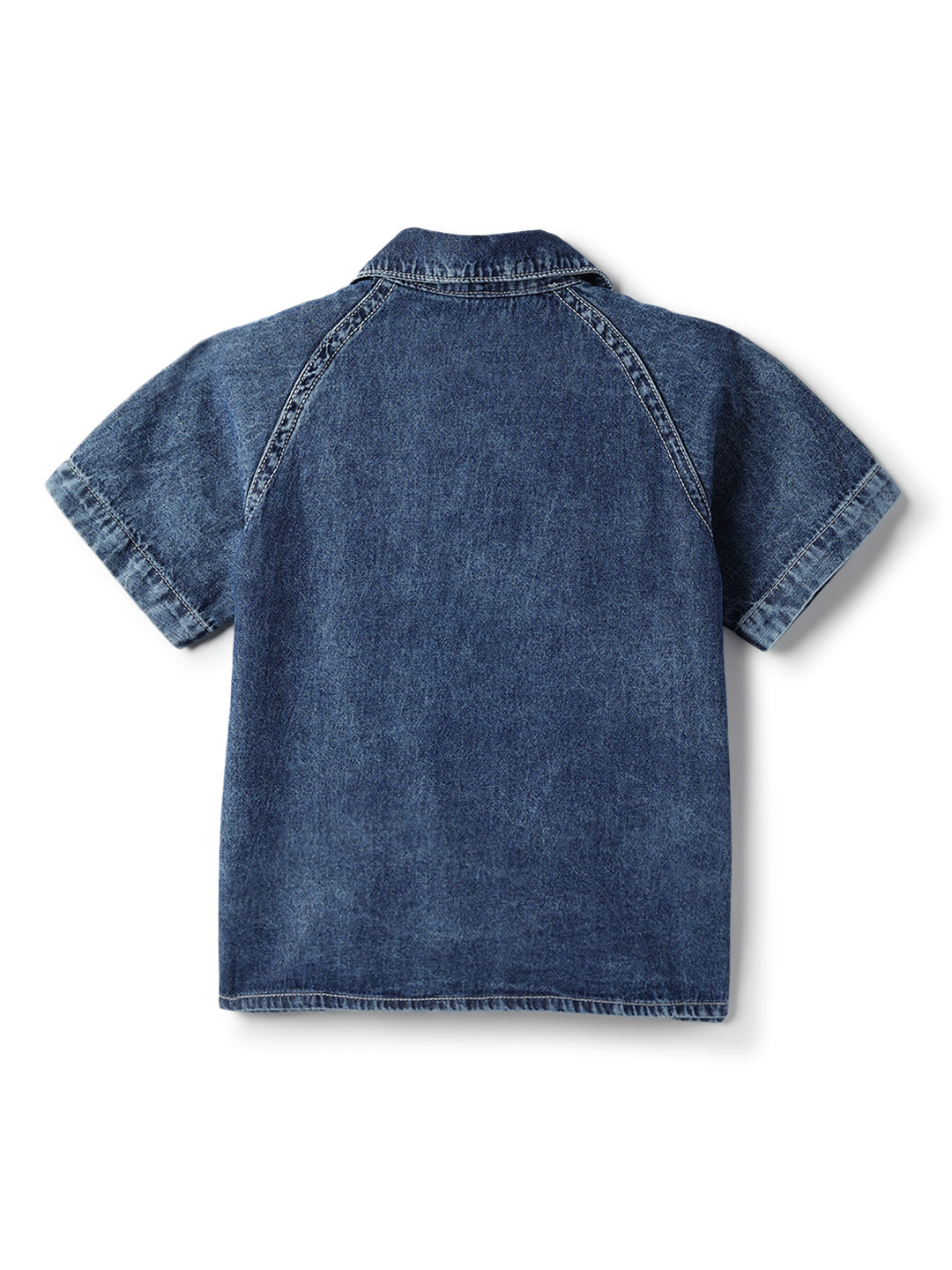 Boys Cotton Denim Look Blue Shirt & Shorts Co-Ord Set