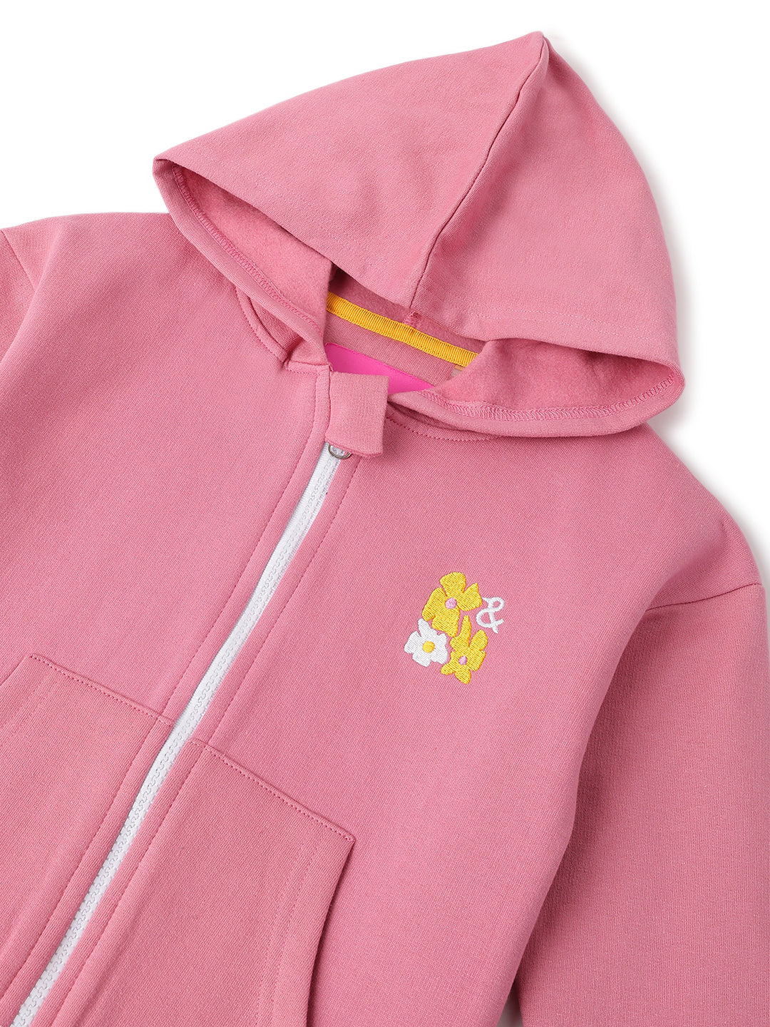 Girls Cotton Poly Solid Pink Hoodie Sweatshirt