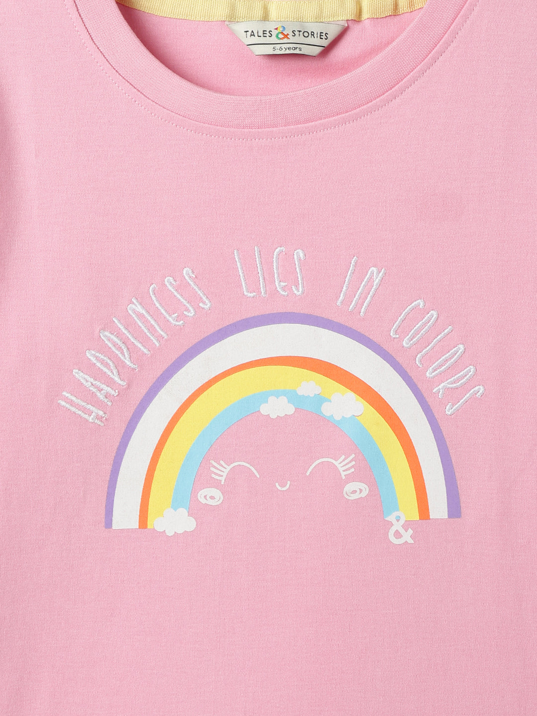Girls Cotton Pink Printed T-Shirt