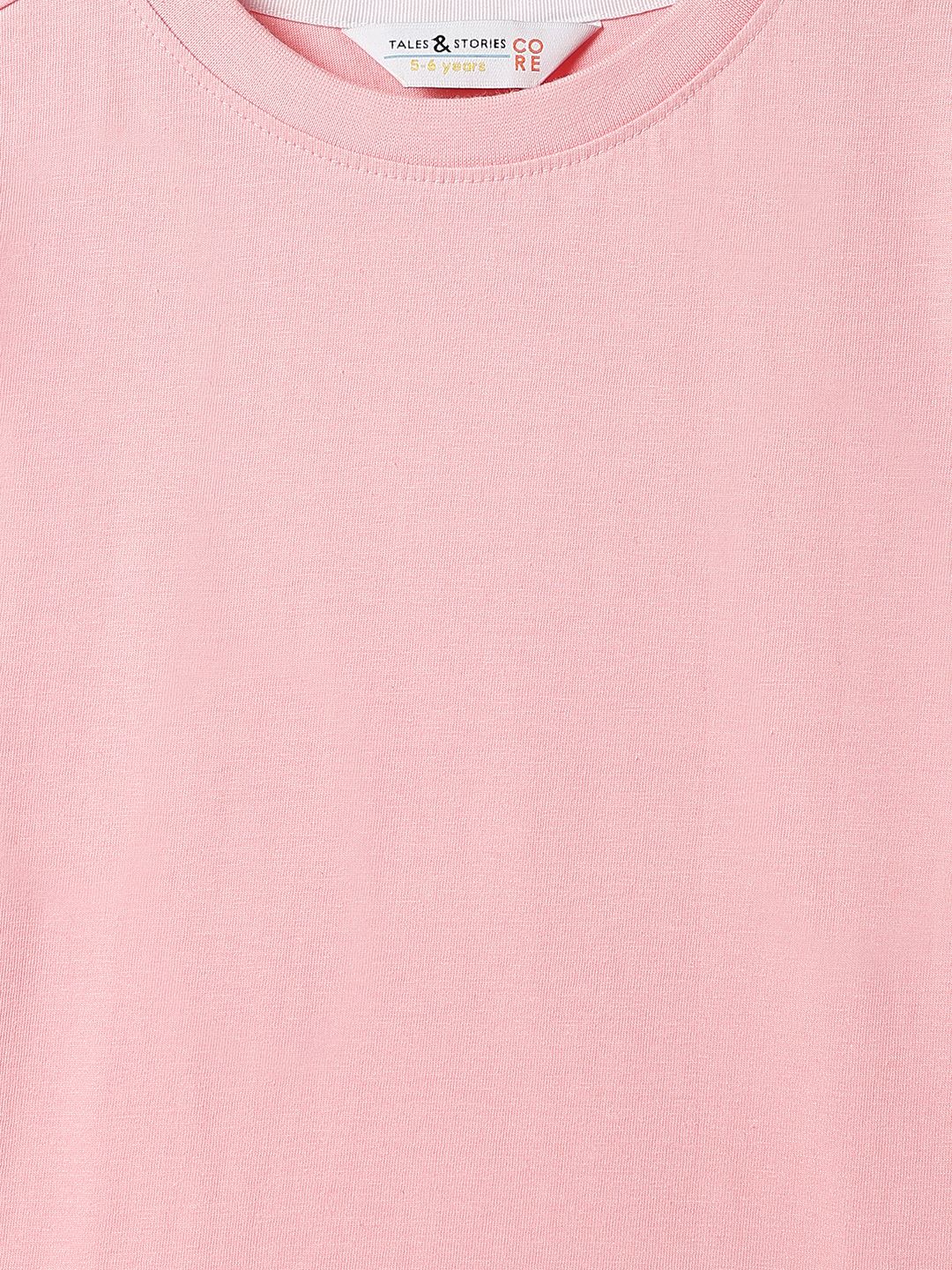 Boys Pink Cotton Solid T-Shirt