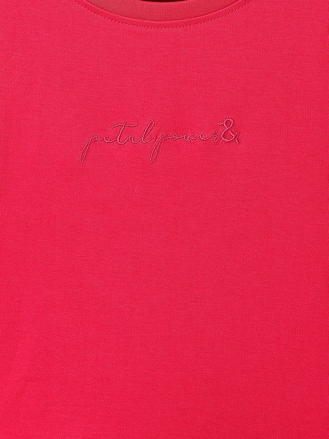 Girls Cotton Magenta Pink Embroidery T-Shirt