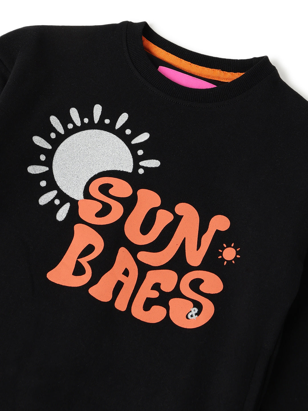 Girls Black Cotton Printed Oversized Sweatshirt