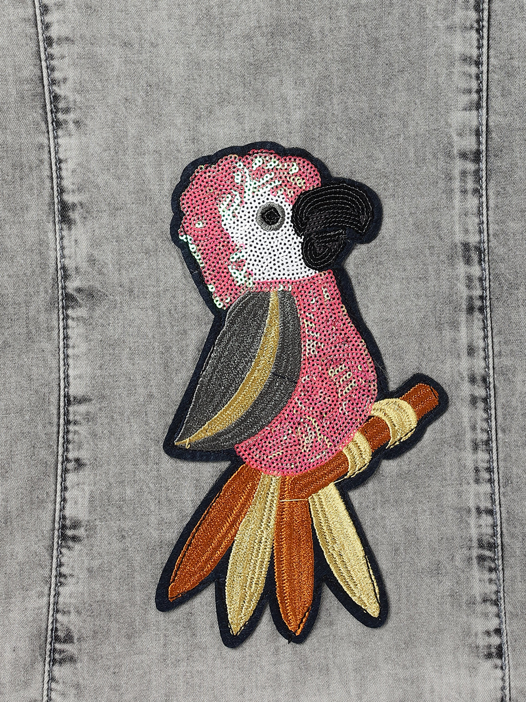 Girls Grey Sequin Embroidery Cotton
