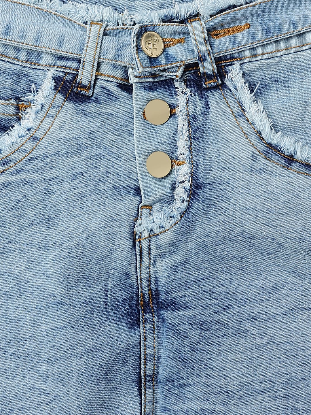 Girls Blue A-Line Lycra Denim Washed Casual Skort