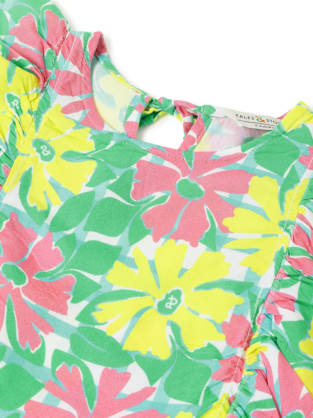 Girls Green Floral Printed Sleeveless Viscose Top