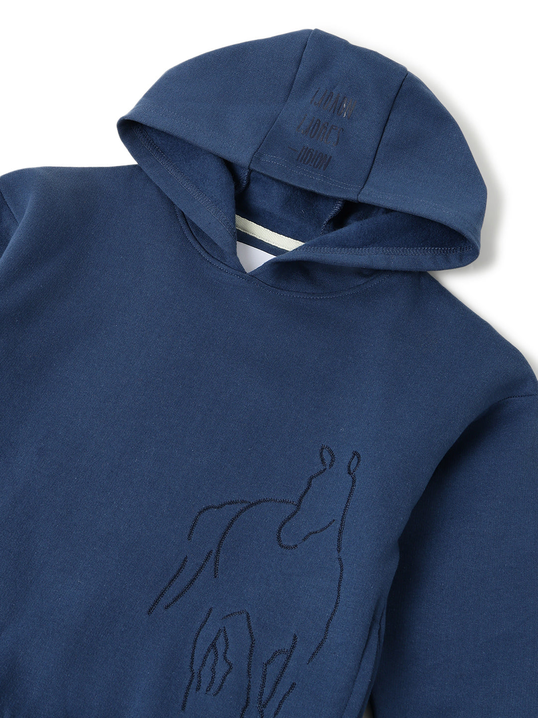 Boys Navy Blue Cotton Printed Oversized Fit Hoodie Sweatshirt