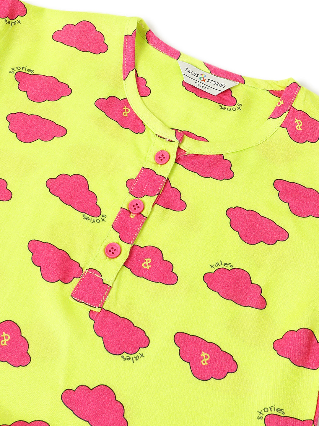 Girls Yellow Printed Viscose Top
