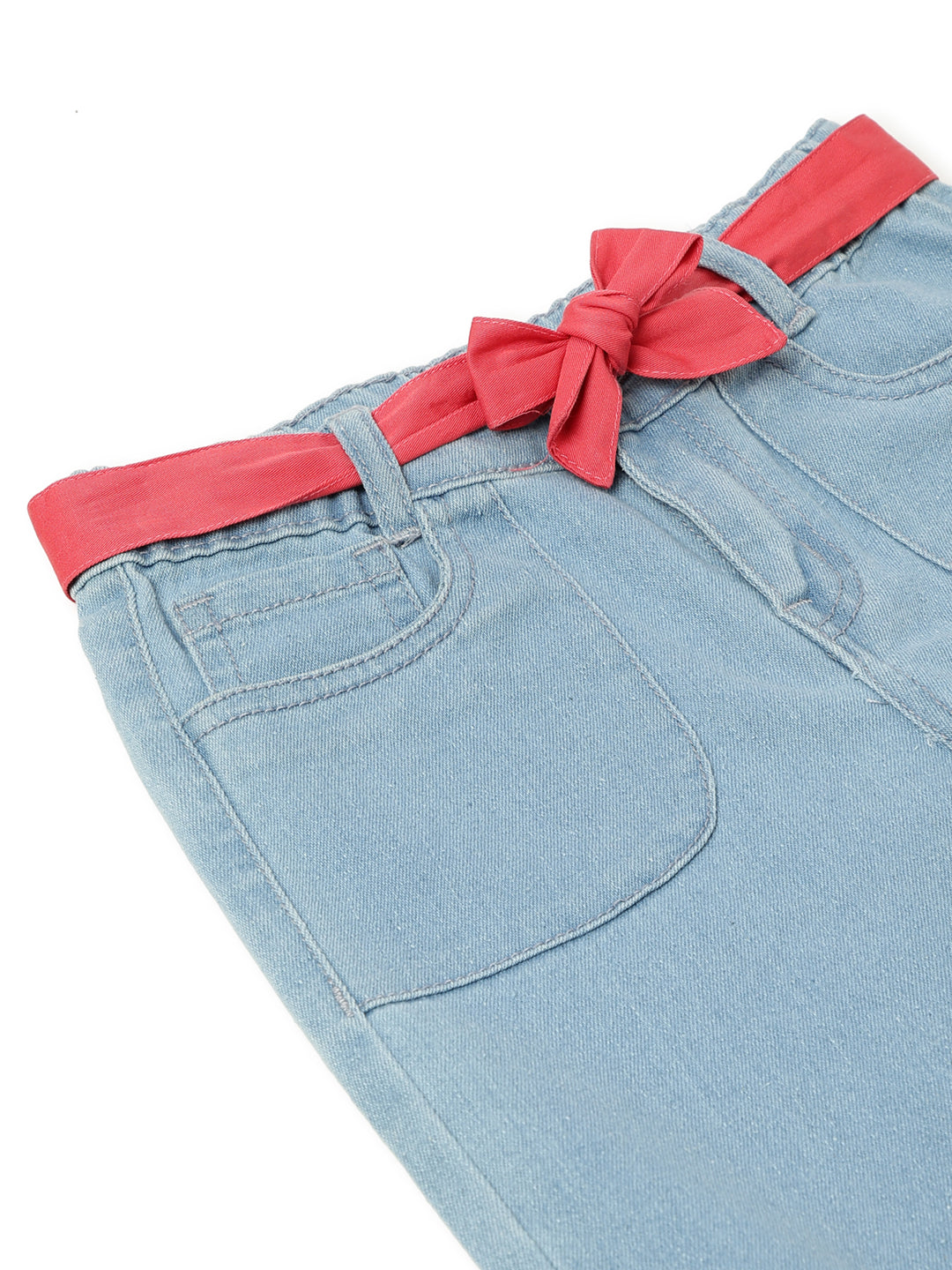 Girls Light Blue Lycra Solid Jeans