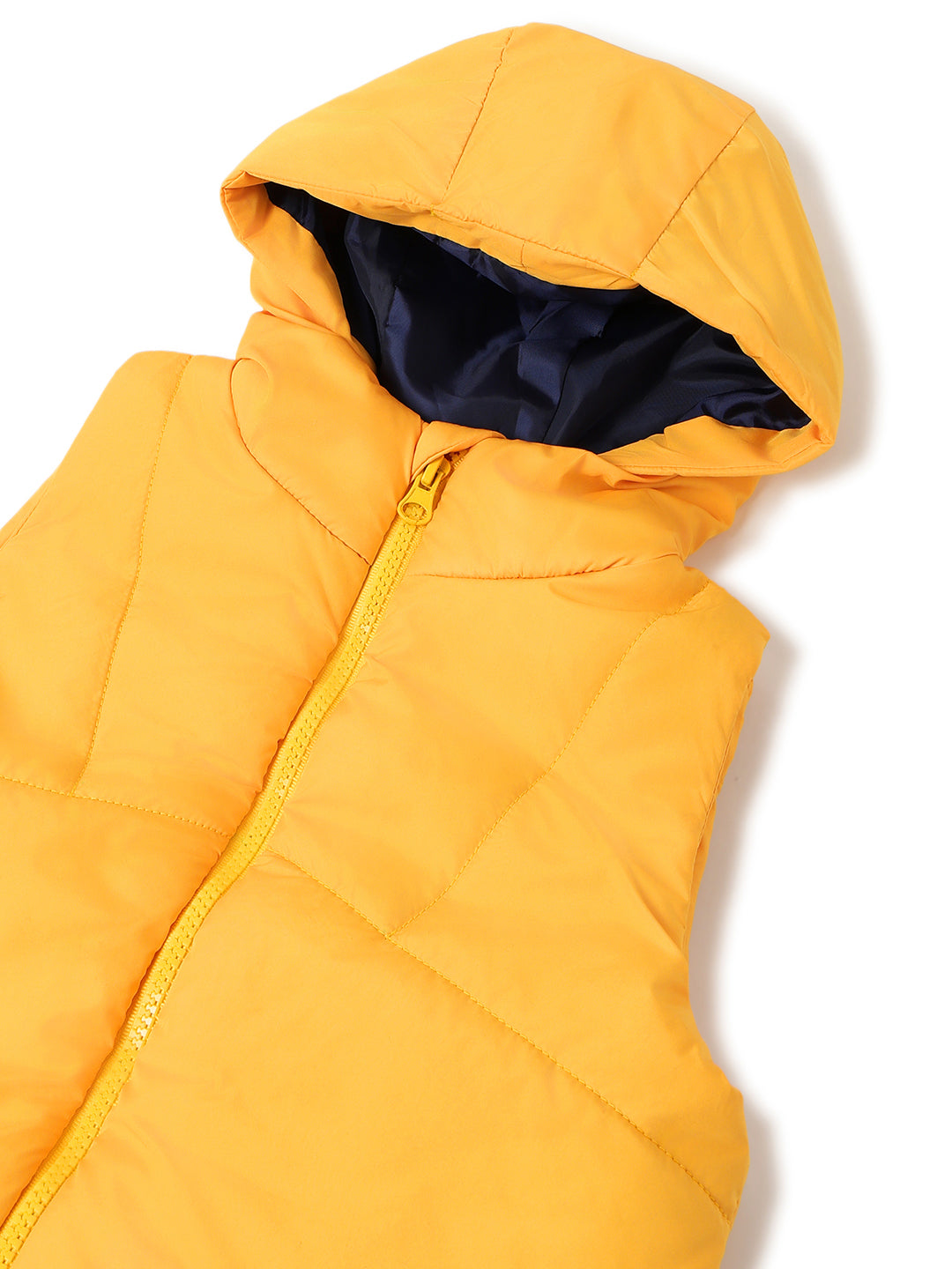 Unisex Yellow Polyester Hooded Puffer Jacket