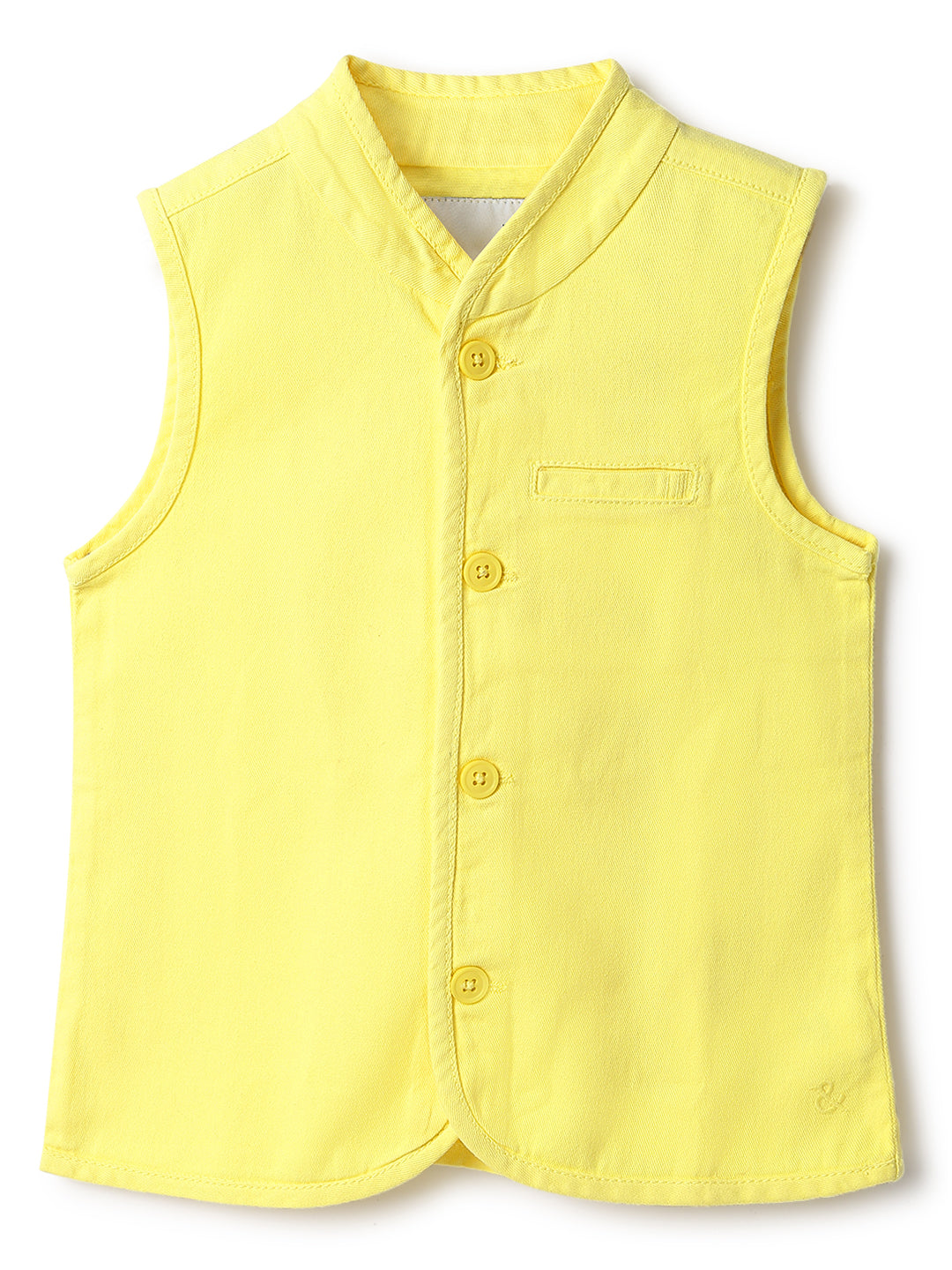 Boys Yellow Lycra Solid Waist Coat