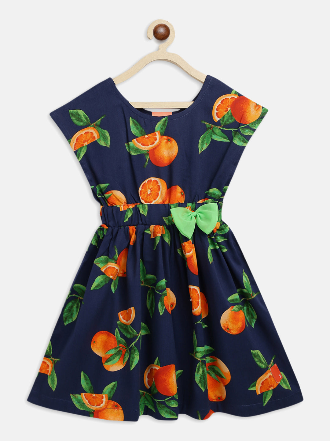 Girls Navy Blue Printed Dress