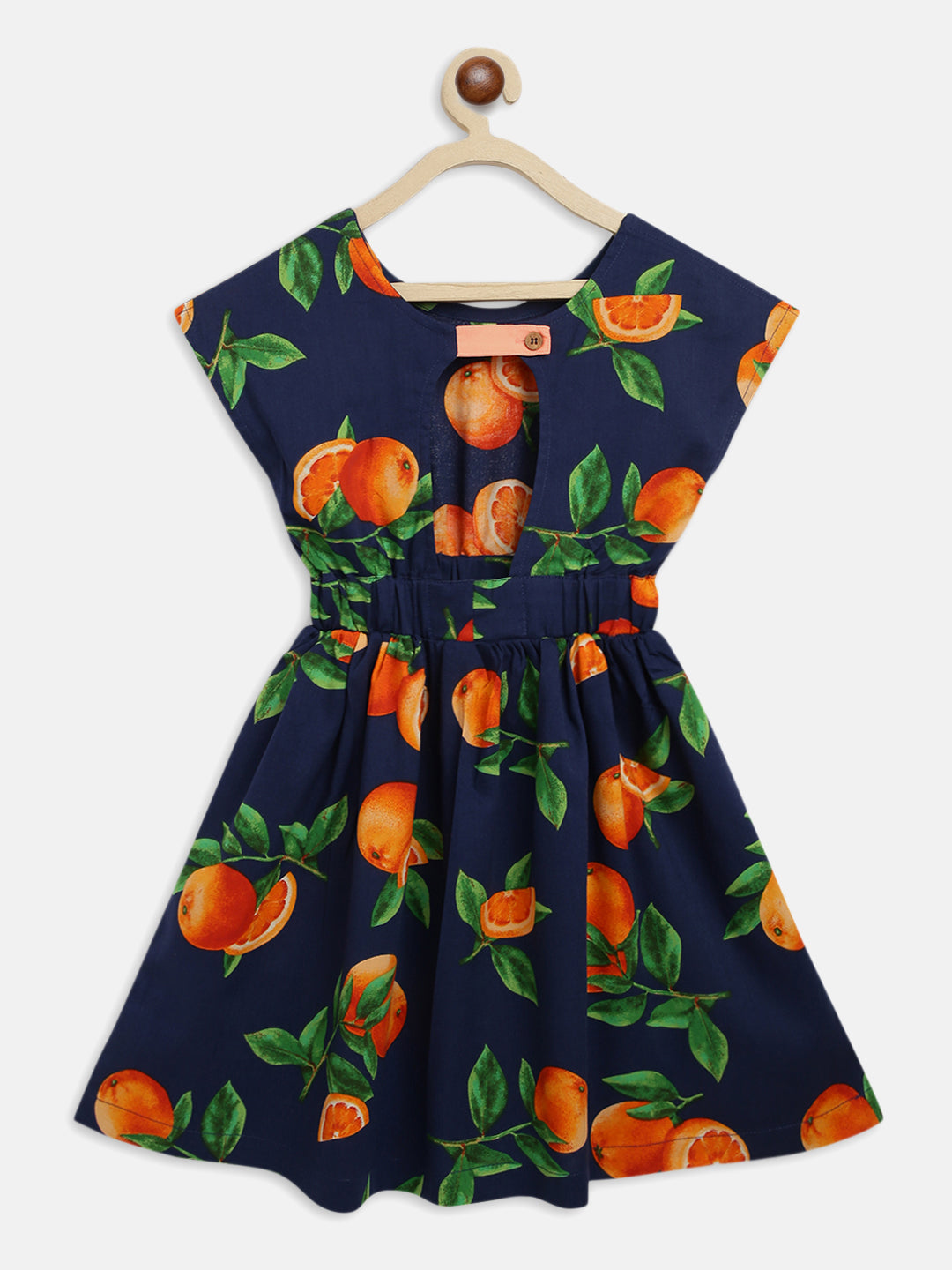 Girls Navy Blue Printed Dress