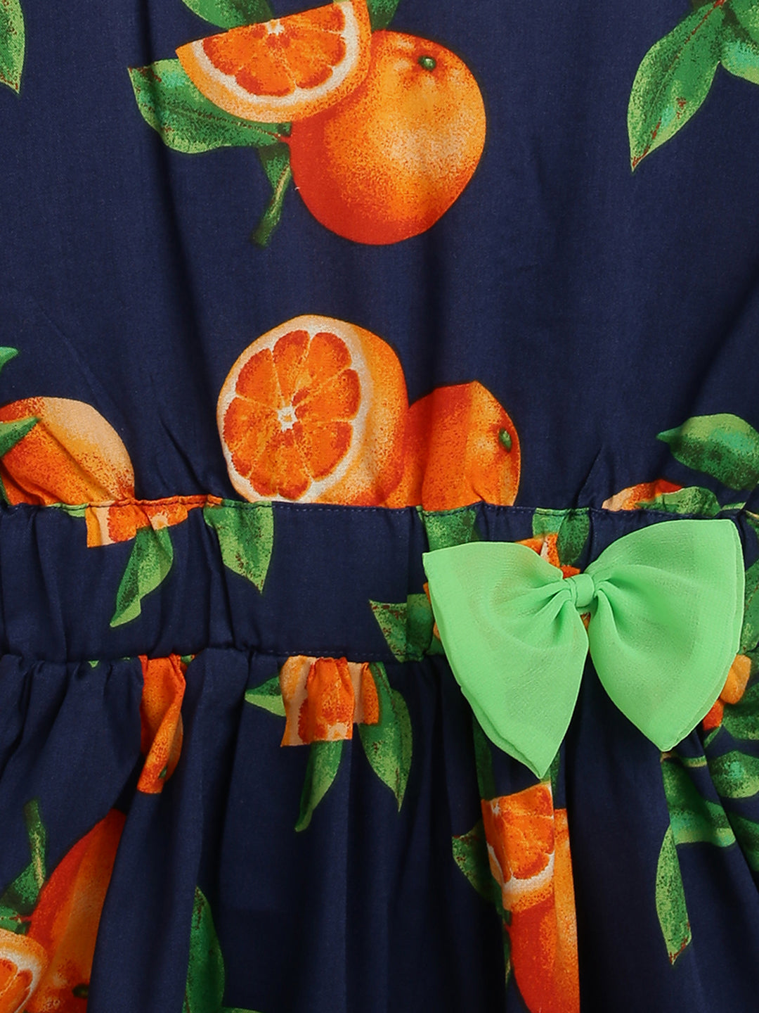 Girls Navy Blue Printed Dress