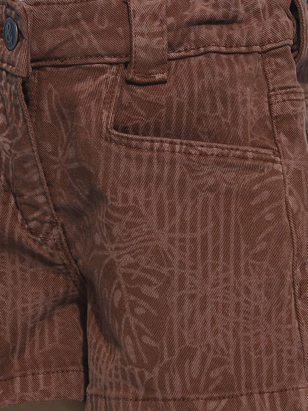 Girls Brown Lycra Regular Fit Print Shorts