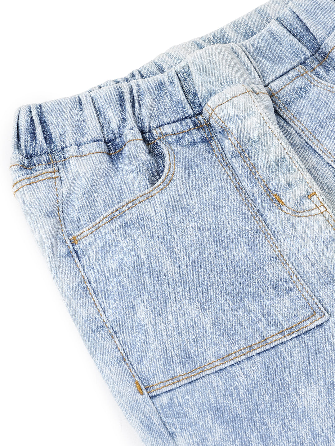 Girls Light Blue Slim Fit Lycra Washed Jegging