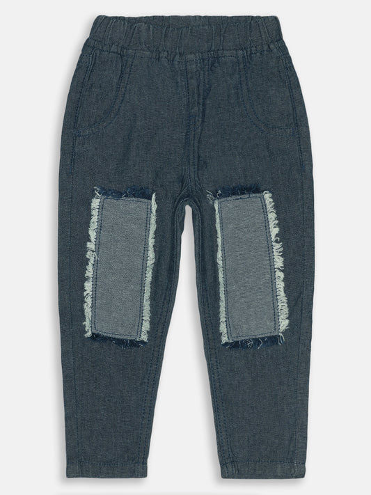 Boys Dark Blue Cotton Slim Fit Washed Jeans