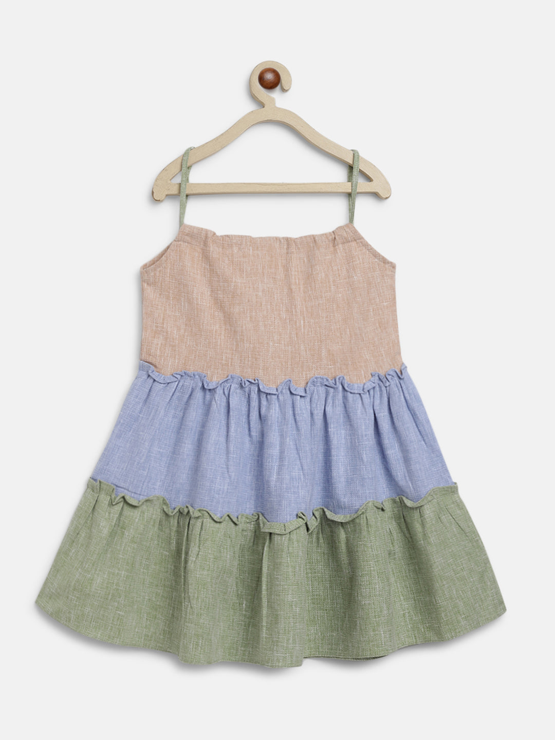 Girls Multi Color 100% Cotton Sleeveless Regular Fit Slubs Dress