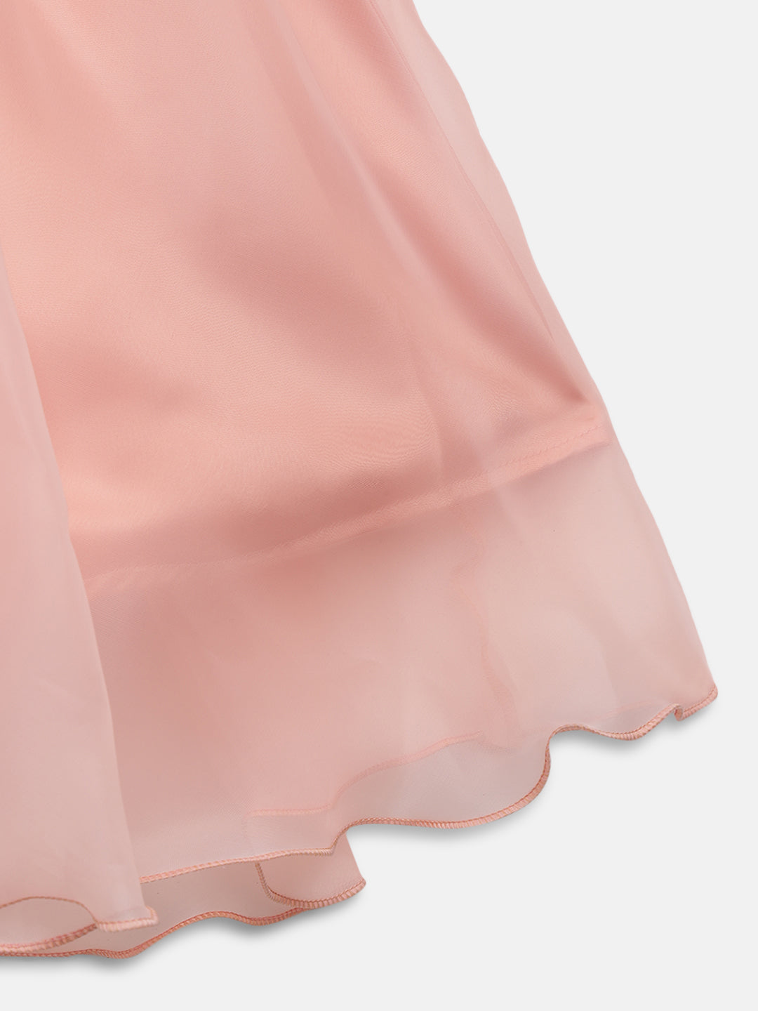 Girls Peach Polyester Elbow Sleeve Regular Fit Solid Dress