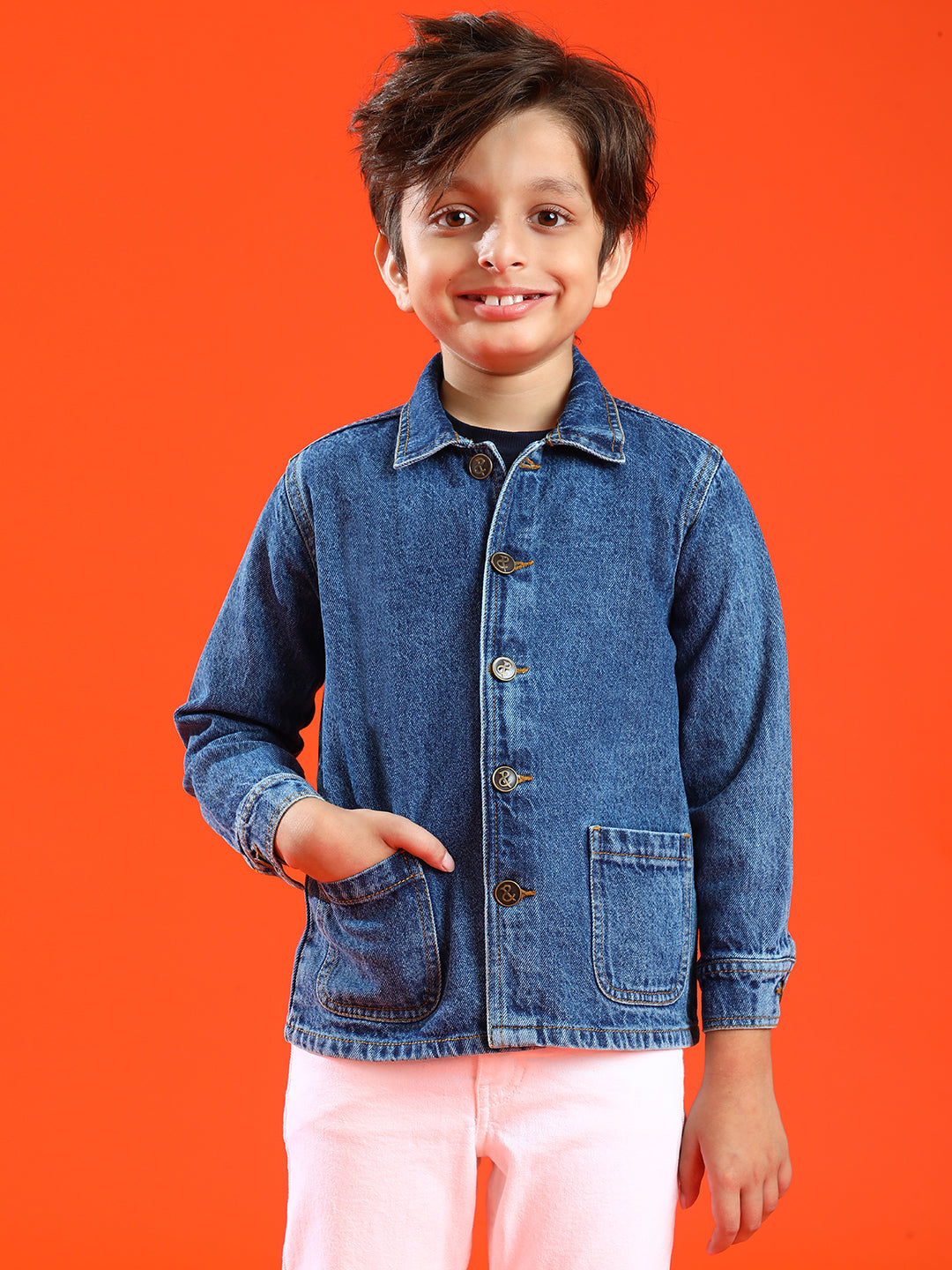 Boy Dark Blue Cotton Washed Shacket