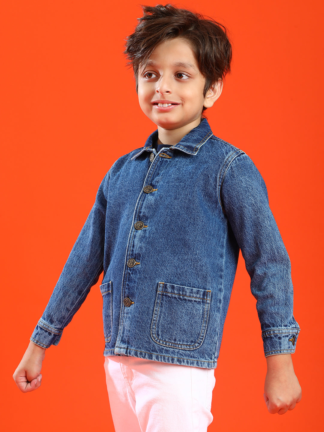 Boy Dark Blue Cotton Washed Shacket