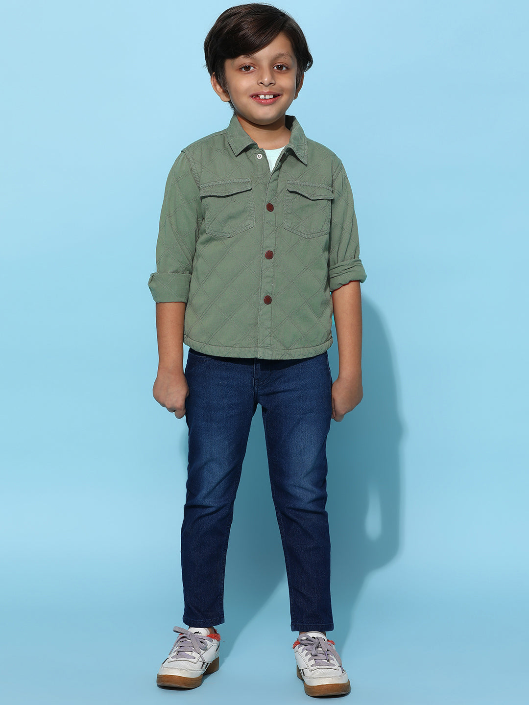 Boy Olive Cotton Solid Shacket