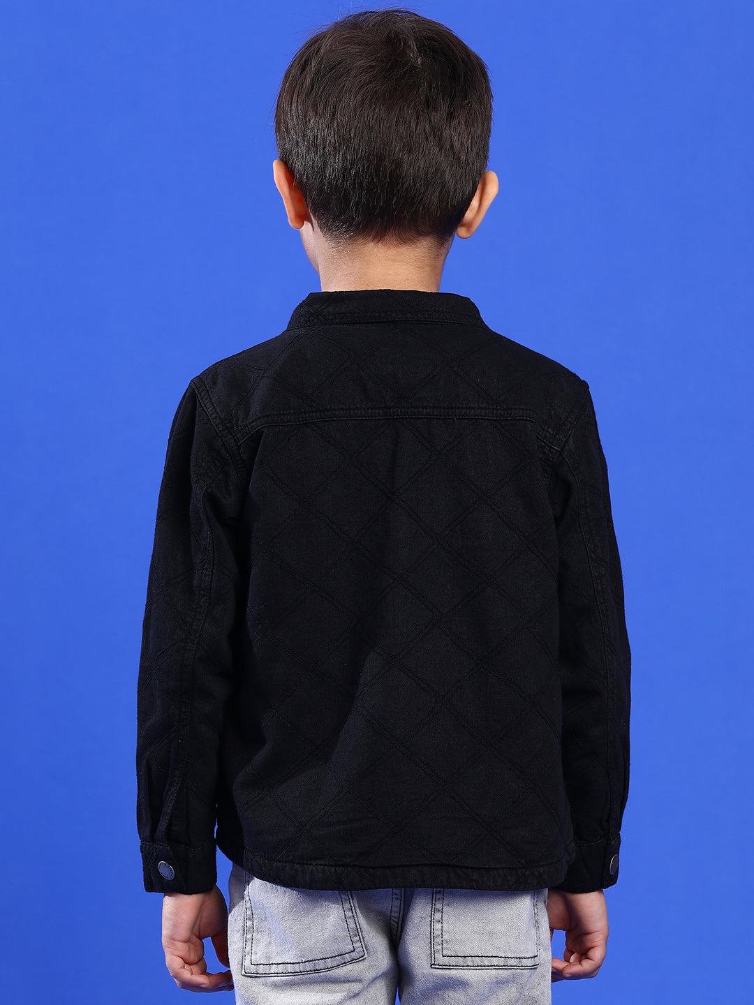 Boys Black Full Sleeves Cotton Embroidered Shacket