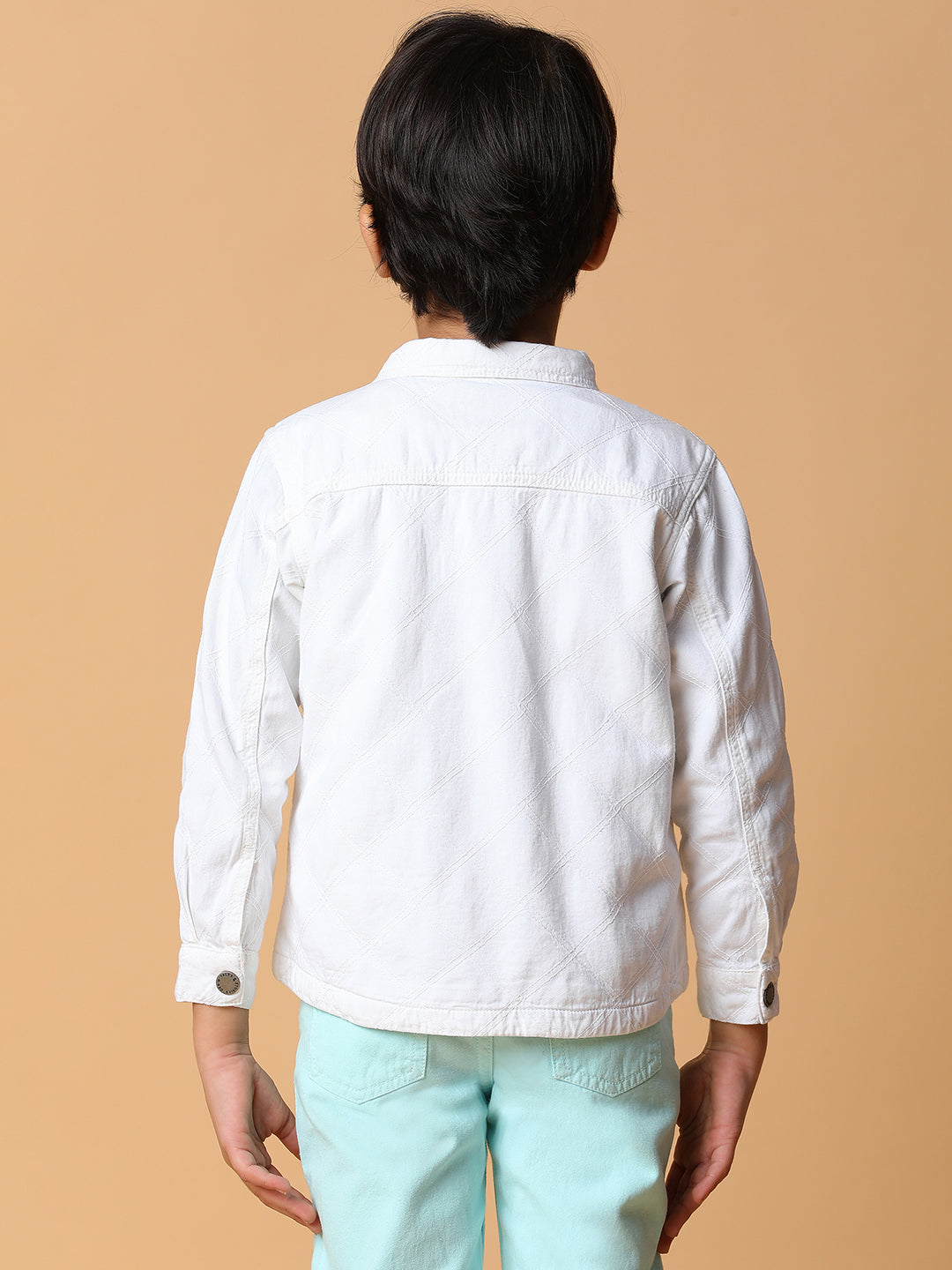 Boys White Solid Shacket