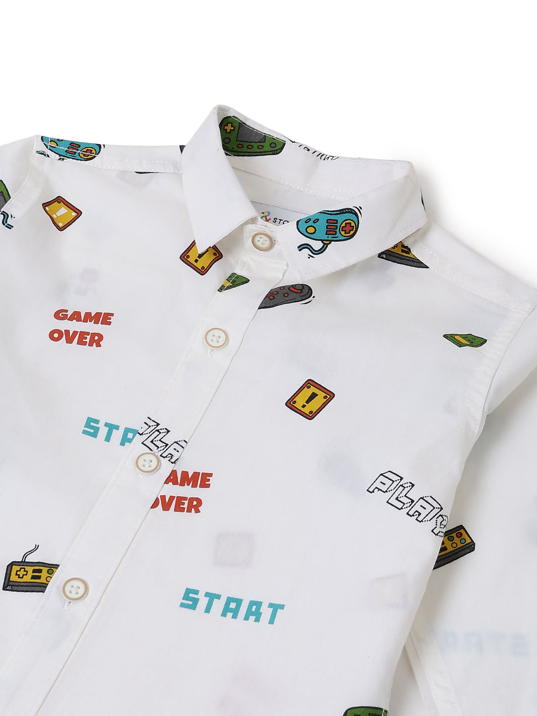 Boys White Printed Cotton Shirt