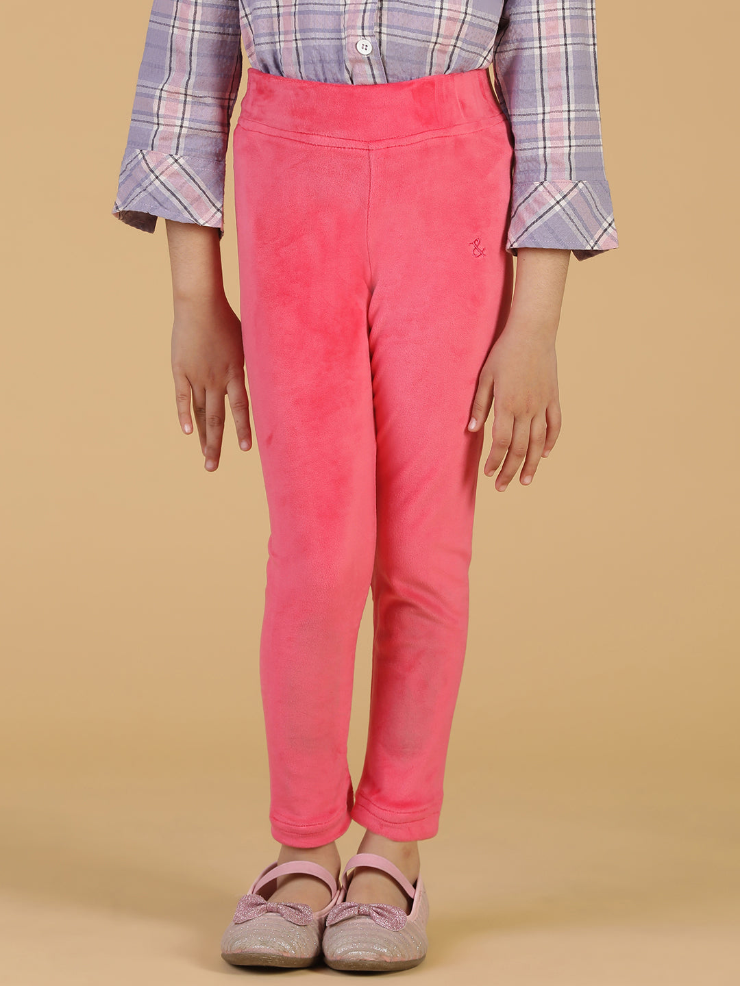 Girls Pink Neon Solid Leggings