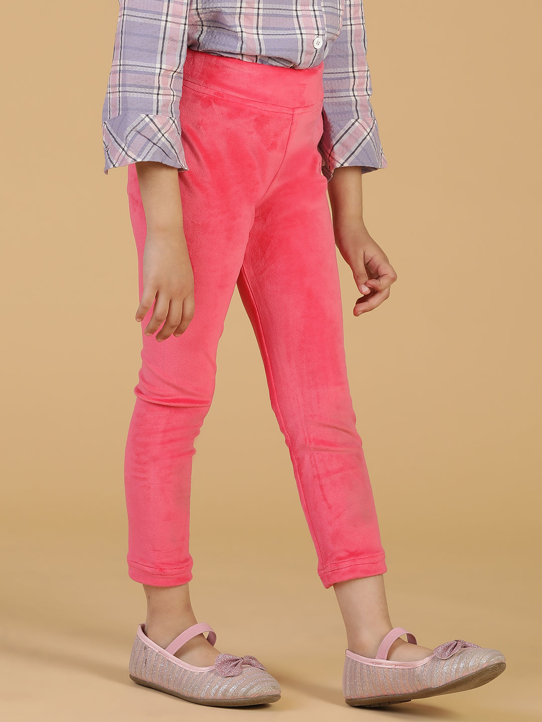 Girls Pink Neon Solid Leggings