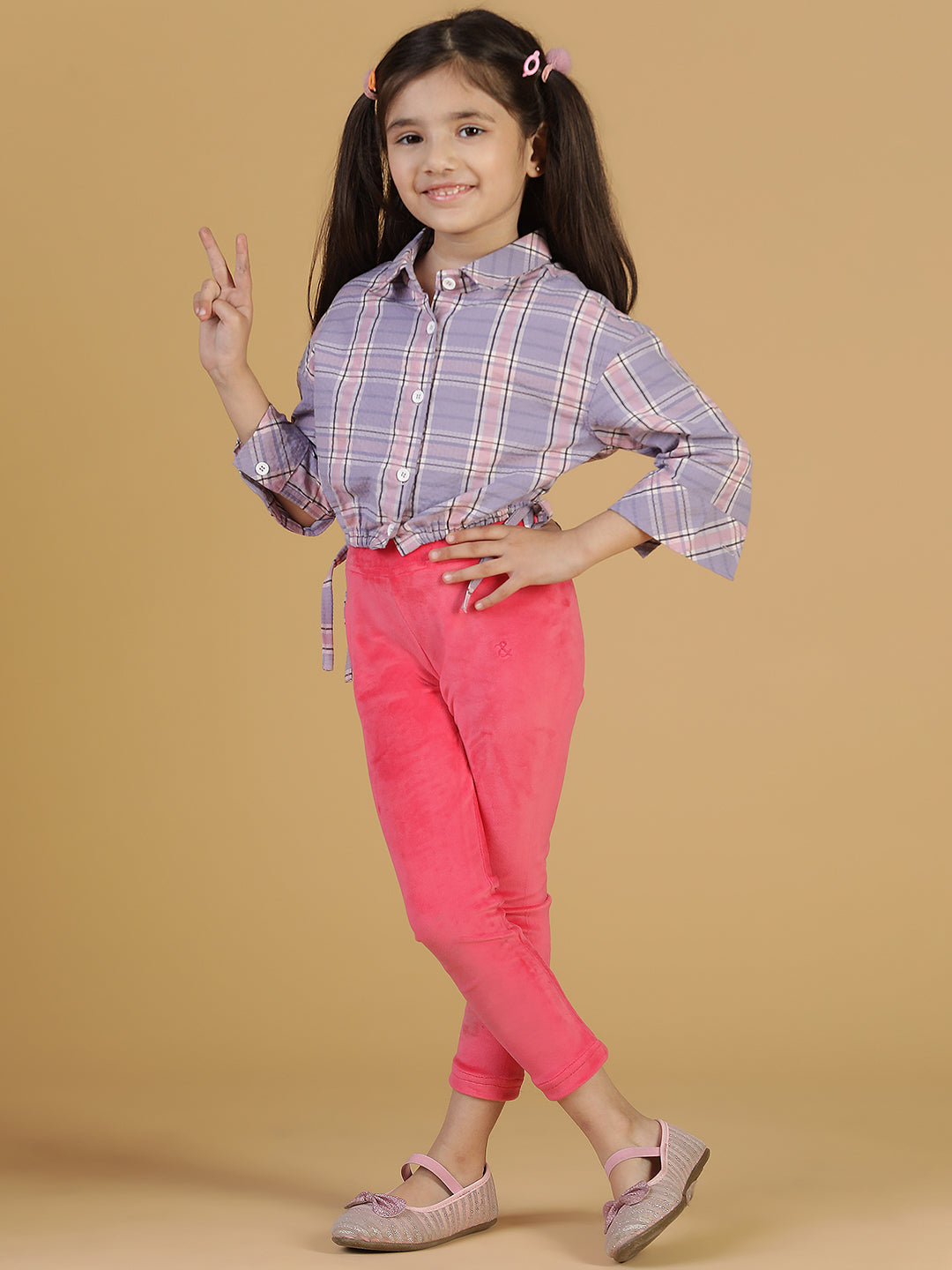 Girls Pink Neon Solid Leggings