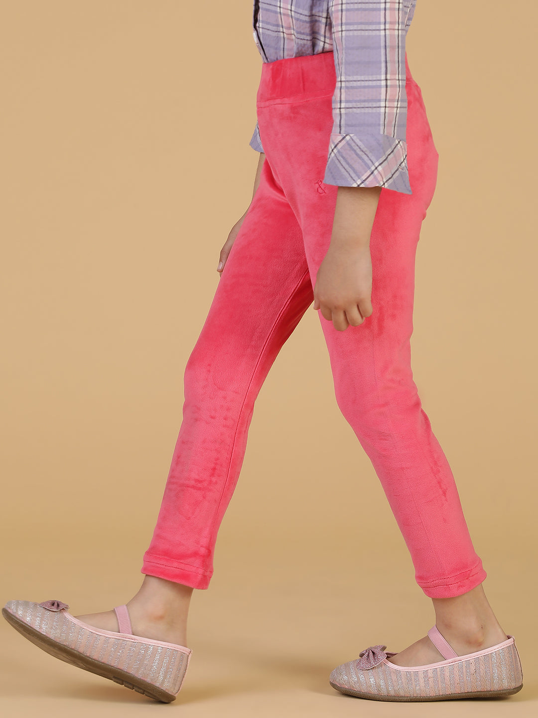 Girls Pink Neon Solid Leggings