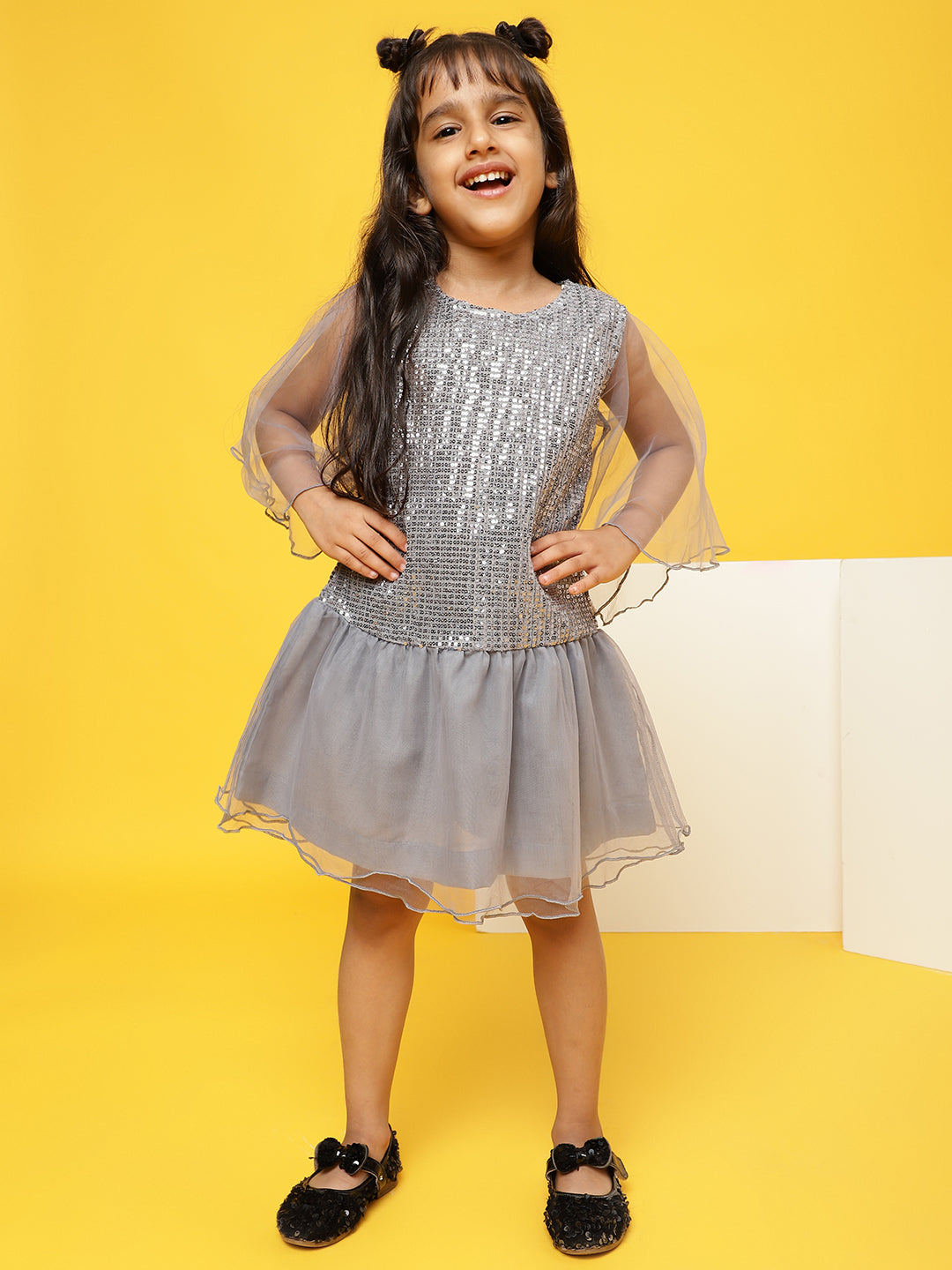 Grey Regular Fit Sequins Dress