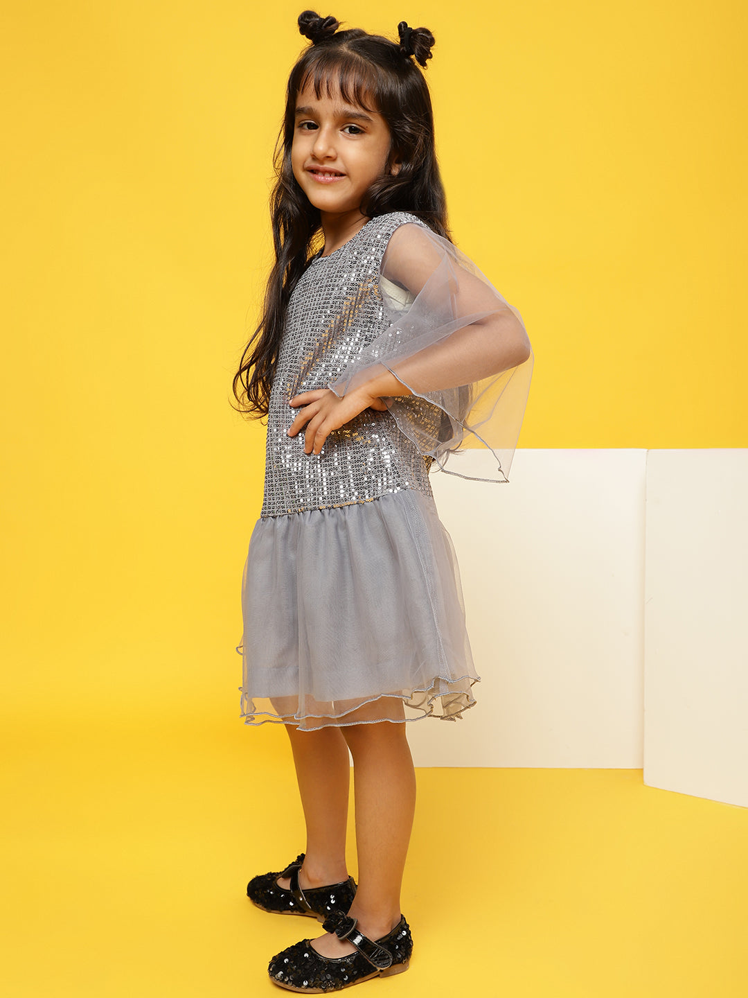 Grey Regular Fit Sequins Dress